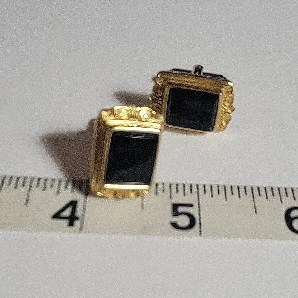 Goldtone Rectangular Cufflinks Black Stone